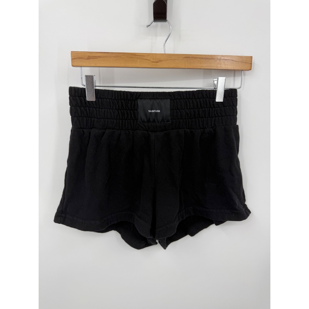 Talentless Smocked French Terry Shorts Womens Medium Black High Waist Cotton